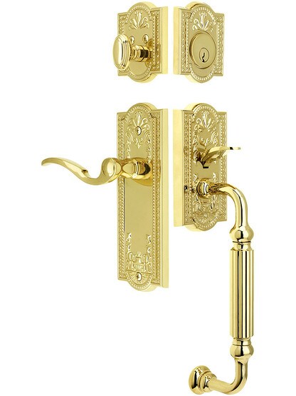 Parthenon Entry Lock Set in PVD Finish with Right-Handed Bellagio Lever and